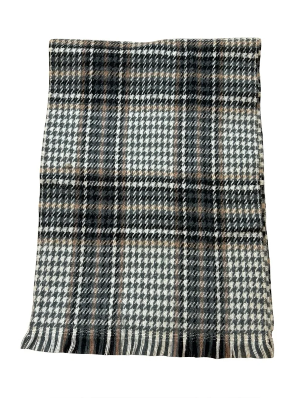 Mens Forcaster of Boston Plaid Fringe End Neutral Colored Scarf‎